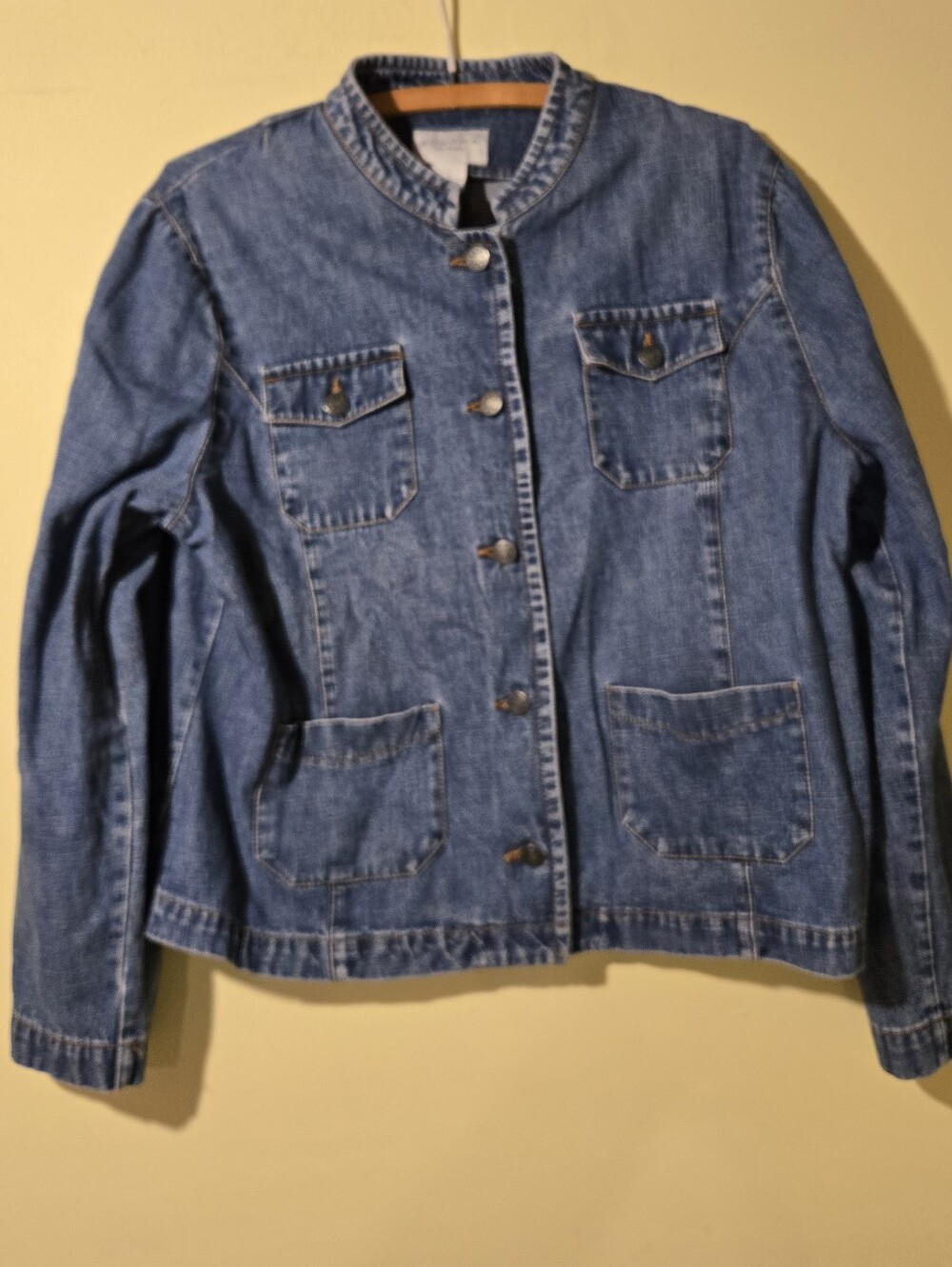 Women's Sonoma Blue Collarless Denim Jacket.